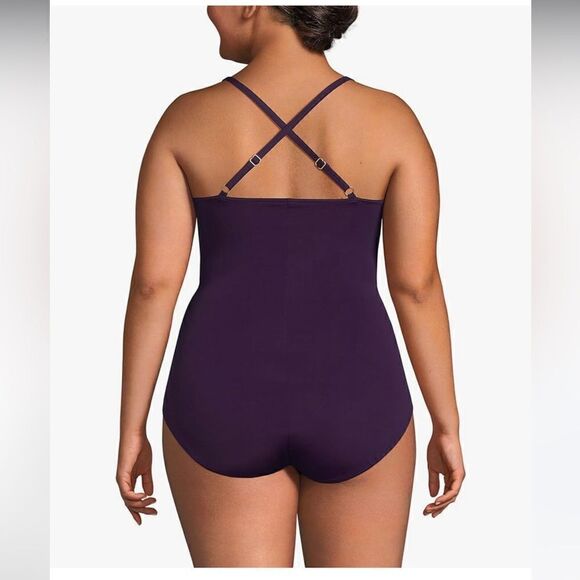 Land's EndX Back Pleated One Piece Swimsuit Various Soft Cup BlackBerry Various - Picture 3 of 7